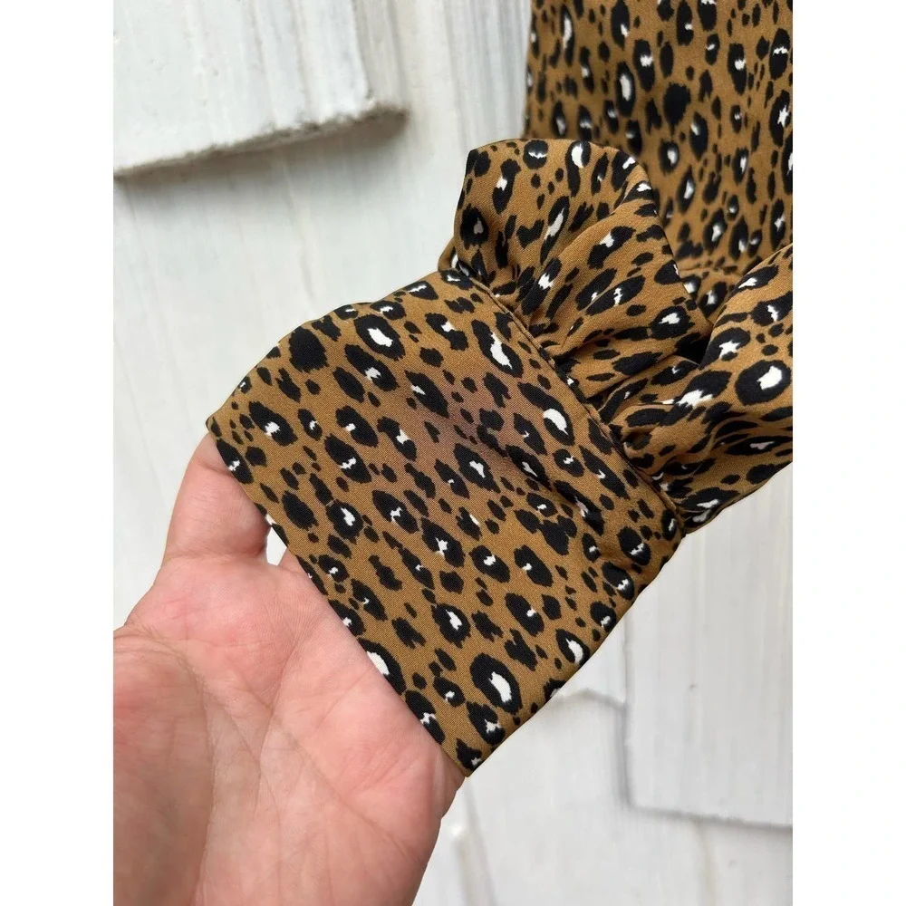 Who What Wear Long Sleeve Bold‎ Button Leopard Print Belt Midi Dress S NWT
